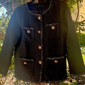 Thick Knit Woven French Style Bouclé Tweed Style Coat M